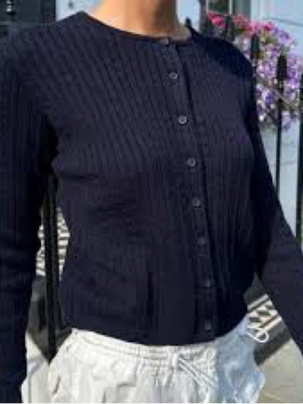 Brandy Melville Cable Knit Button Cardigan Fitted Long Sleeve Top